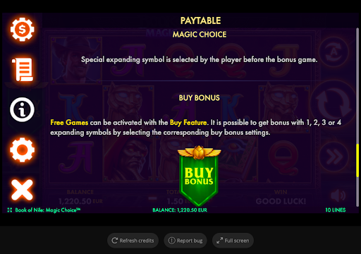 Book of Nile Paytable